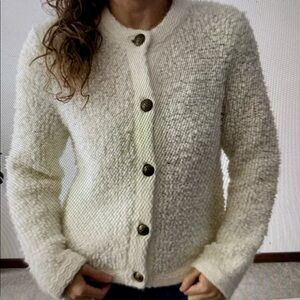 Talbots Fuzzy Cream Cardigan Sweater Wool Blend Size Large